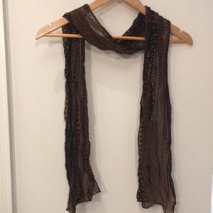 Long Multi Pattern Scarf in Dark Mocha and Black - 56” x 12”